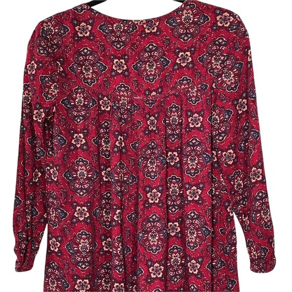 American Eagle XS Red Boho Floral Puff Sleeve Mini Dress - Picture 7 of 12